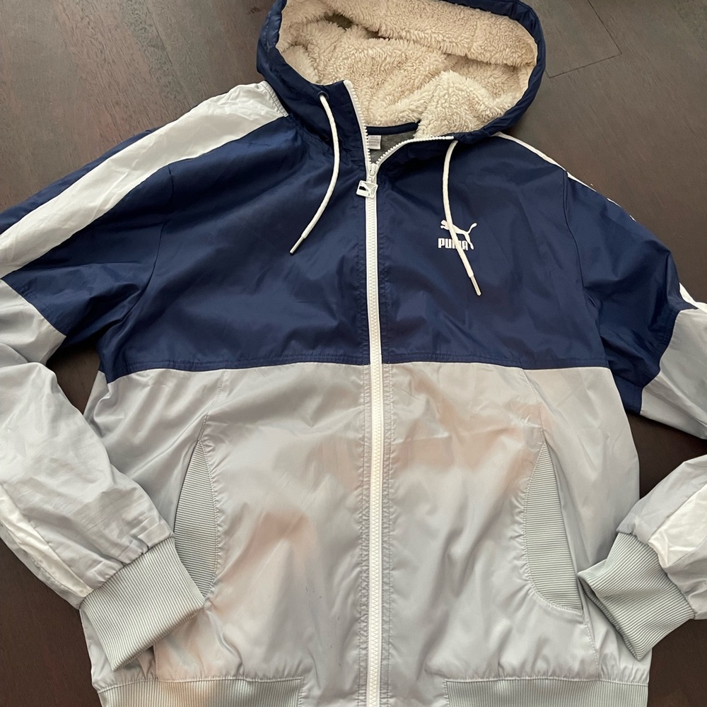 Puma large zip up jacket with Sherpa hood